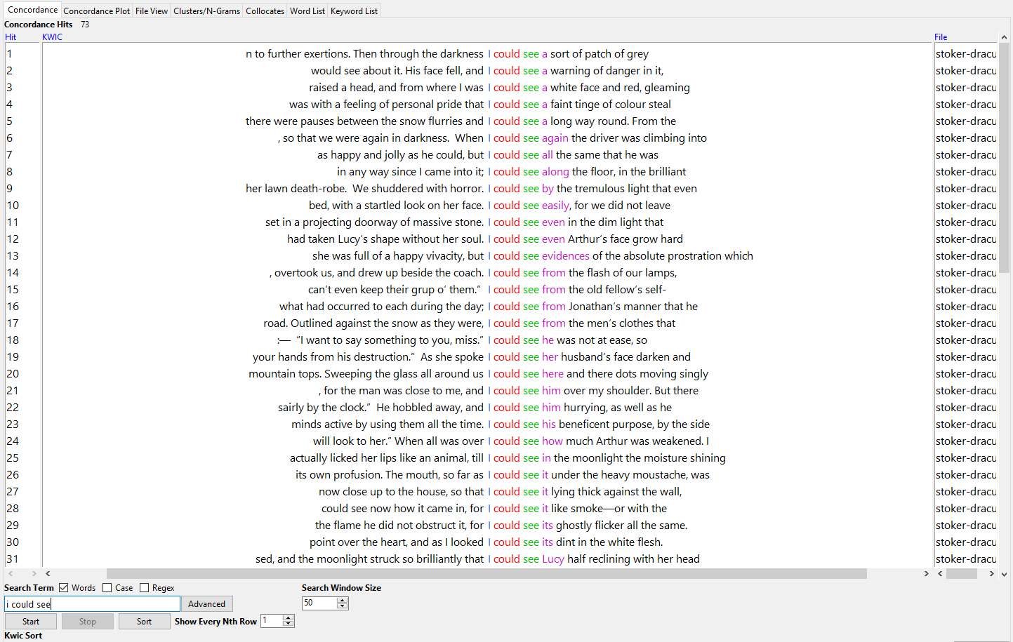 Antconc N-Gram Frequency 'I could see'